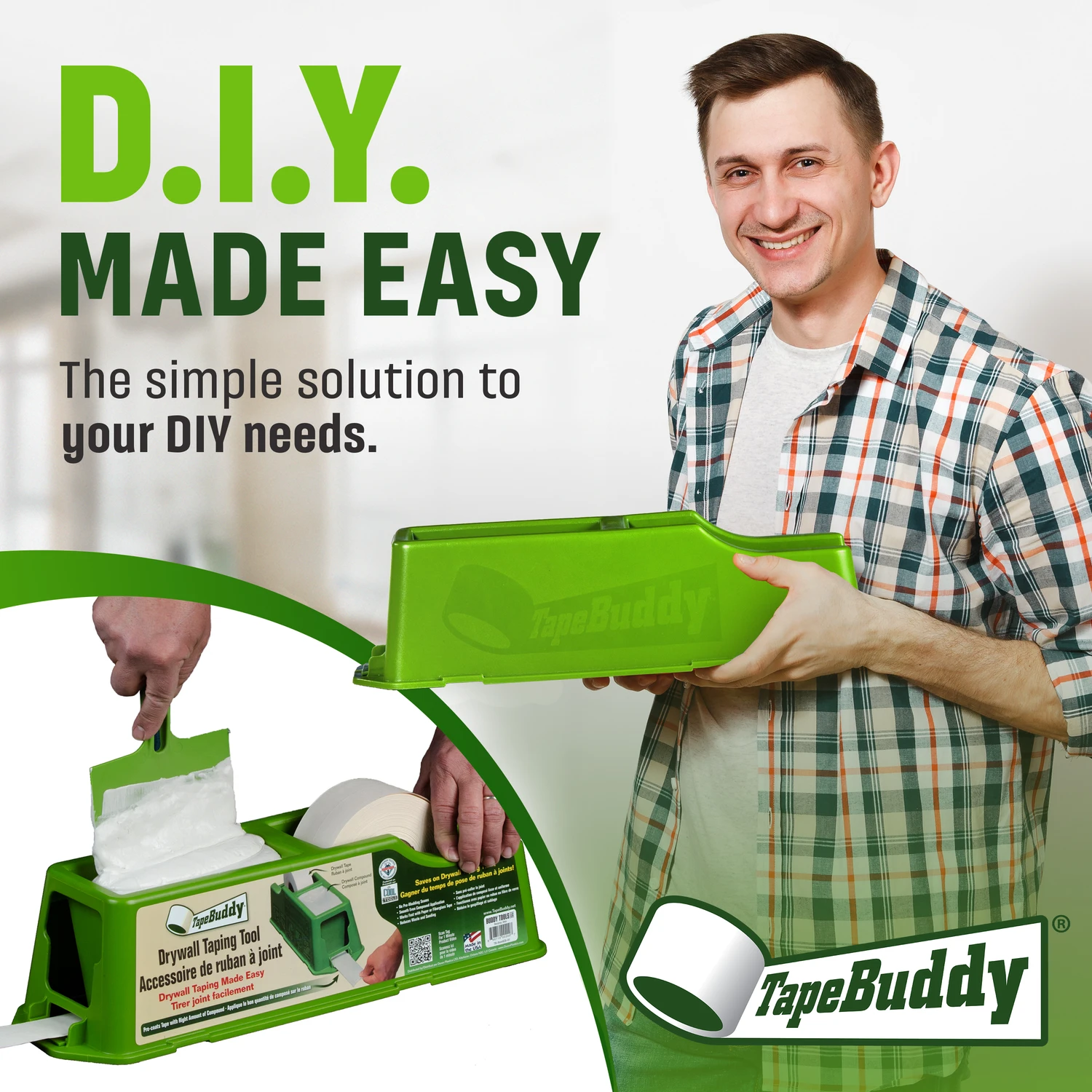 TapeBuddy® by Buddy Tools – Free-Standing Drywall Taping Tool – Mess-Free  and Rust-Free Drywall Tape Holder for Drywall Mud and Joint Compound  Application – Easy to Use with Standard Dry Wall Tape